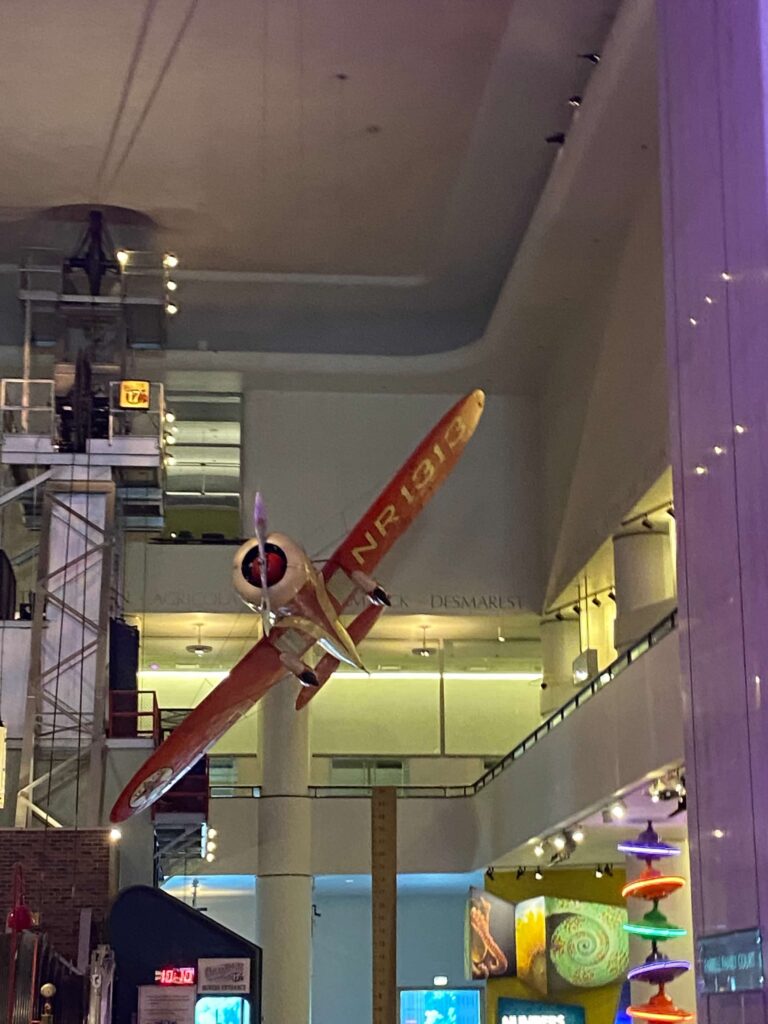 1930 Texaco Model R Travel Air Racer hangs from the ceiling of the Griffin Museum of Science and Industry. 