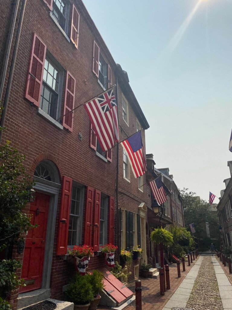 Elfreth's Alley featuring homes from the 1700's.  Around the corner from the Fireman's Hall Museum in Philadelphia