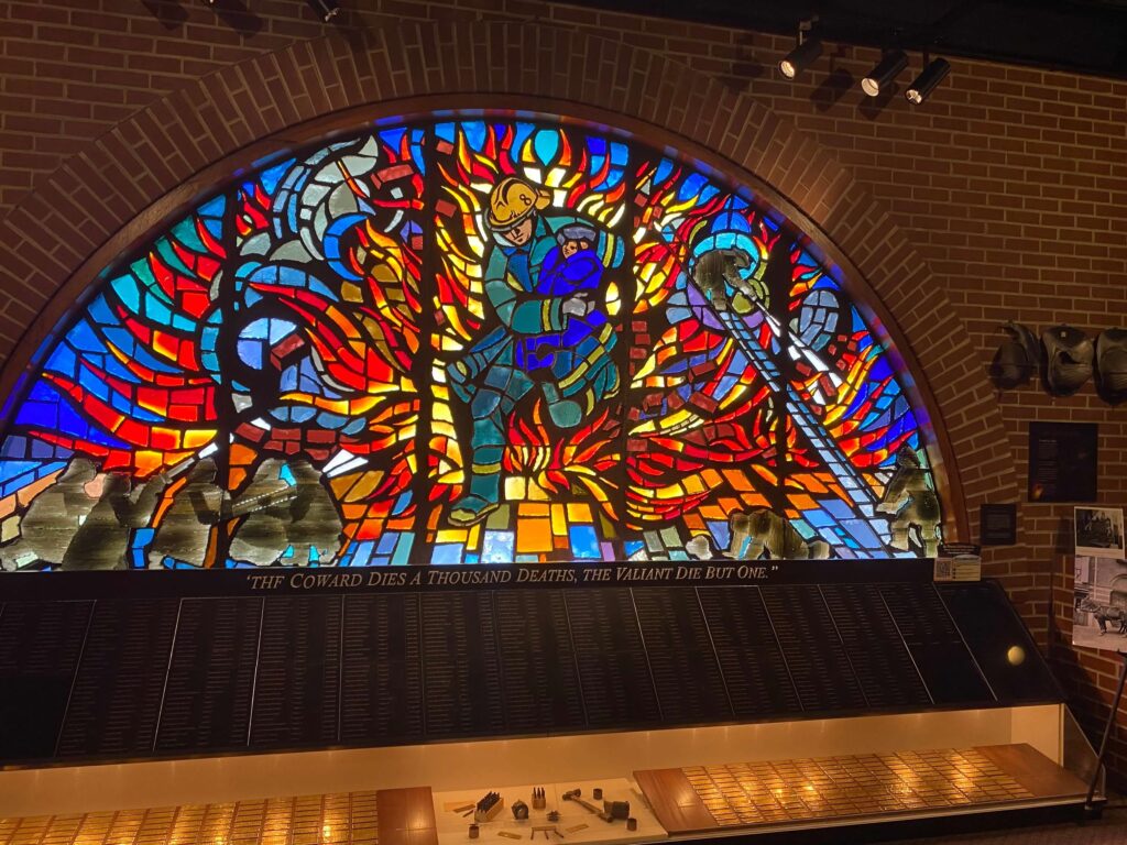 A stained glass window in the Fireman's Hall Museum, Philadelphia, PA