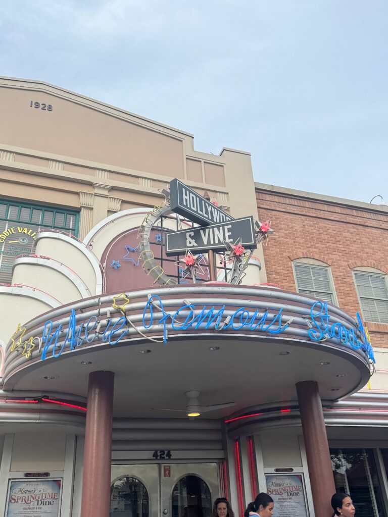 A Marquee with intersecting street signs reading Hollywood and Vine 
